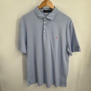 Polo Ralph Lauren Polo Shirt Mens 2XL Blue White Stripe Cotton Pink Pony Casual